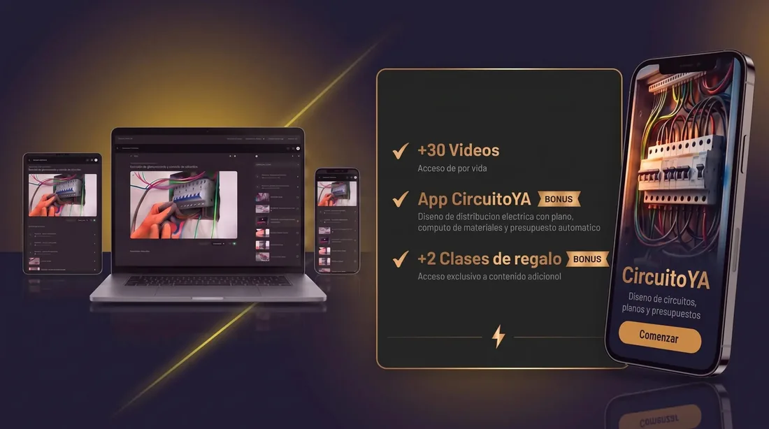 La App CircuitoYA en pantalla: plano, cómputo de materiales y presupuesto
